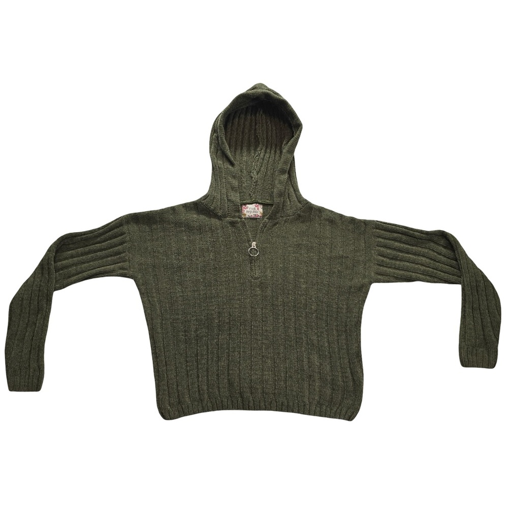 Pink Republic Ribbed Hoodie Sweater Olive Green‎ XS Cozy Casual
